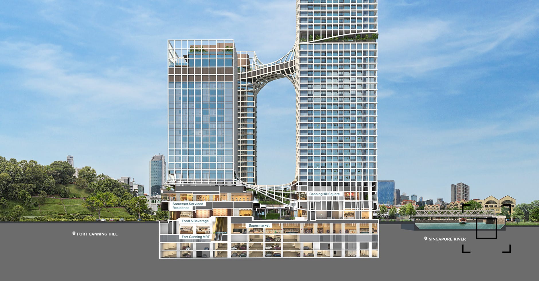 Seamlessly connected to tranquil Fort Canning Hill and vibrant Singapore River